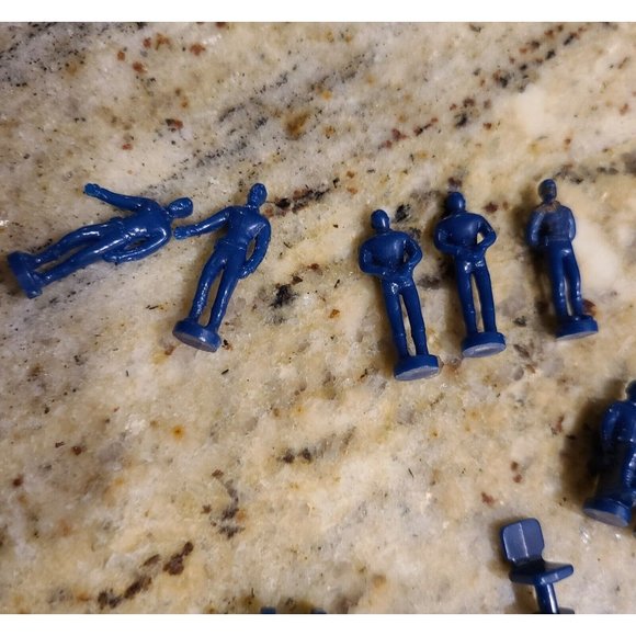 Miniature Tiny Little Blue Men Game Pieces?? Army Figures. Chairs Lot of 25 - Picture 2 of 6